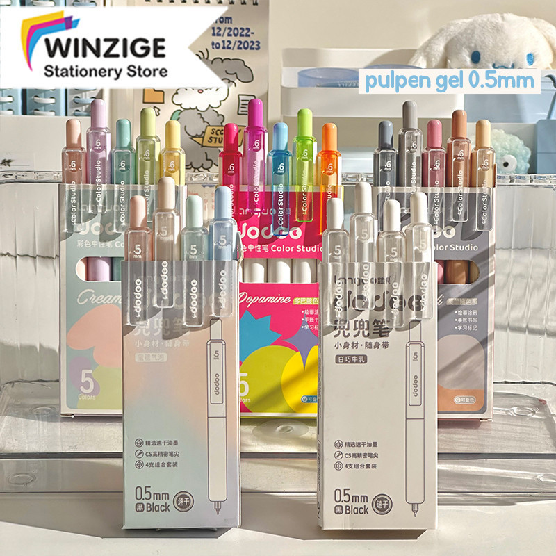 

UM1 Winze Set 5 Pulpen gel 0.5mm pena mekanik lucu warna warni aesthetic gel pens hitam morandi