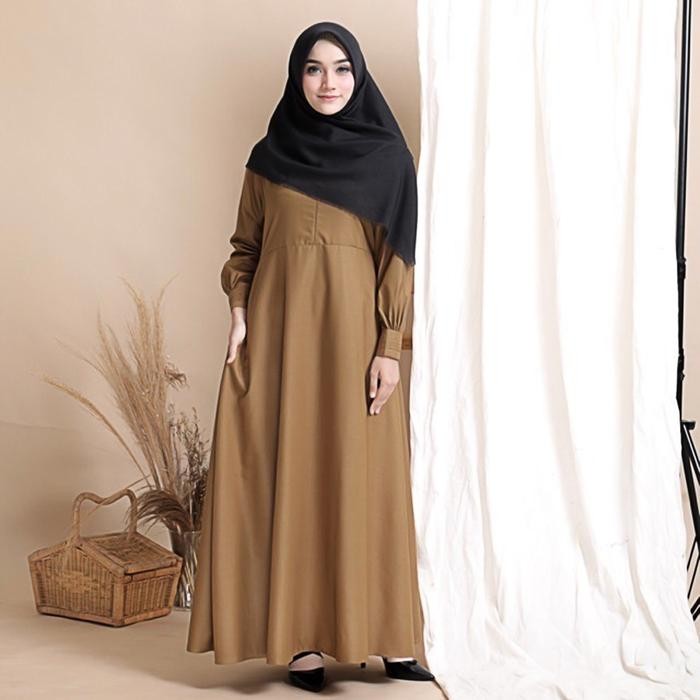 Layali- Gamis Polos Seragam PNS PDH khaki Tua Toyobo Fodu Kain Muslim Dress