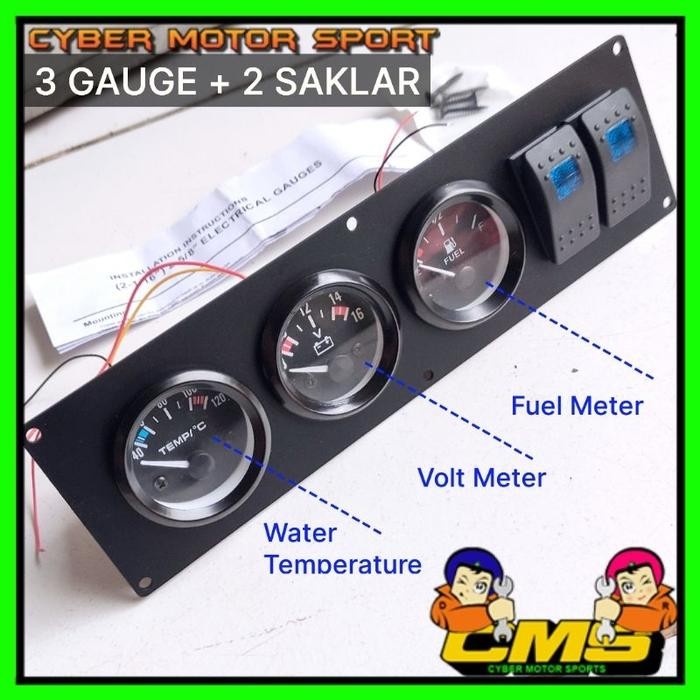 Gauge dashboard instrument cluster triple gauge. indikator mobil universal temperatur coklat suhu