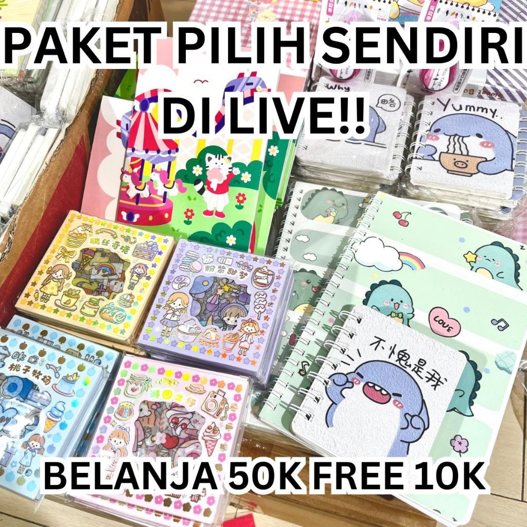

paket pilih - pilih sendiri LIVE buy 50k free 10k alat tulis kantor lucu imut COD termurah