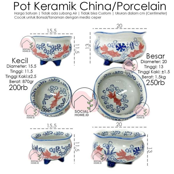 Pot Tanaman Bonsai Ceper Kaki Ikan Keramik China, Porcelain, Porselain