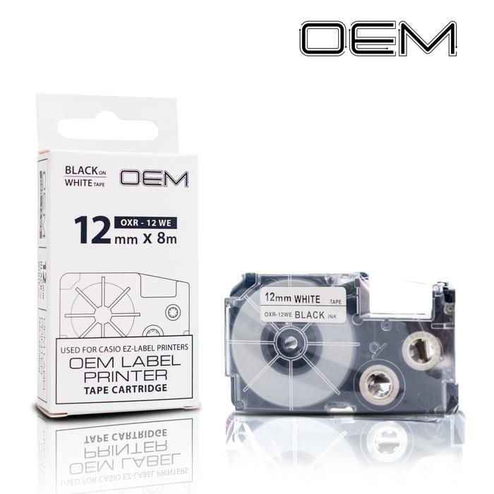 

OEM TAPE EZ LABEL CASIO 12MM BLACK INK WHITE (OXR-12WE)