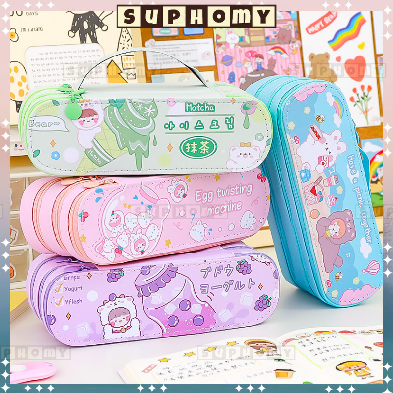 

Tempat Pencil Tas Pensil kotak pensil aesthetic tempat alat tulis Bahan PVC berkapasitas besar