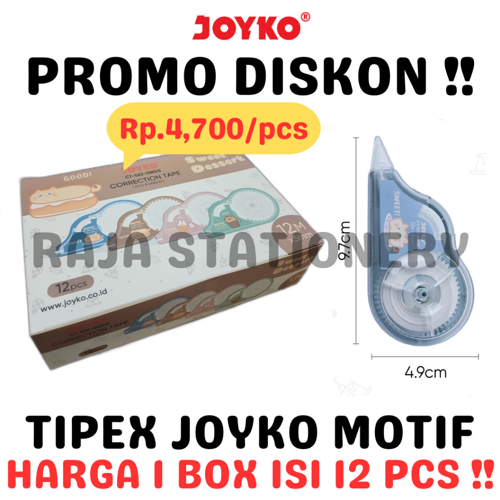 

JOYKO CORRECTION TAPE 12m TIPEX KERTAS JOYKO CT-522 MOTIF [12PCS]