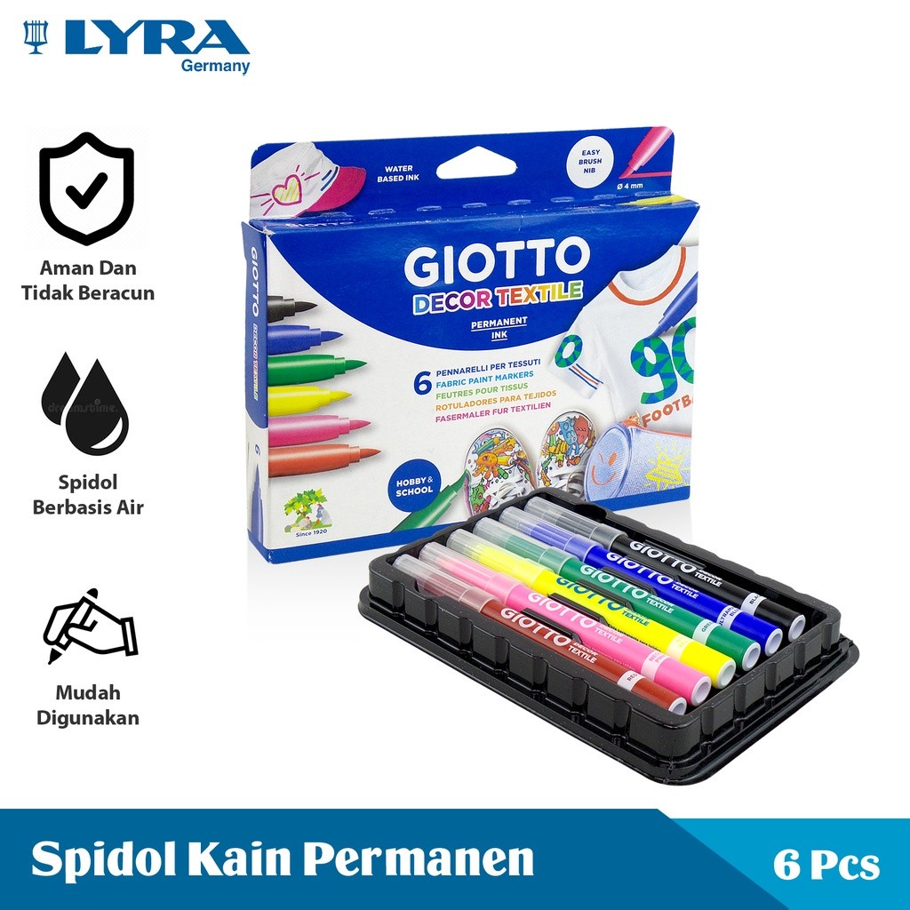 

Giotto Spidol Tekstil Permanen 6 Warna Decor Textile Permanent Ink Spidol Baju Lyr-494800