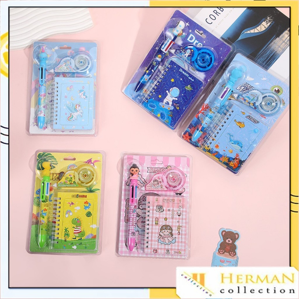 

UM1 HC Alat Tulis Set 3IN1 Stationery Set Lucu Karakter Kartun + Correction Tape Perlengkapan