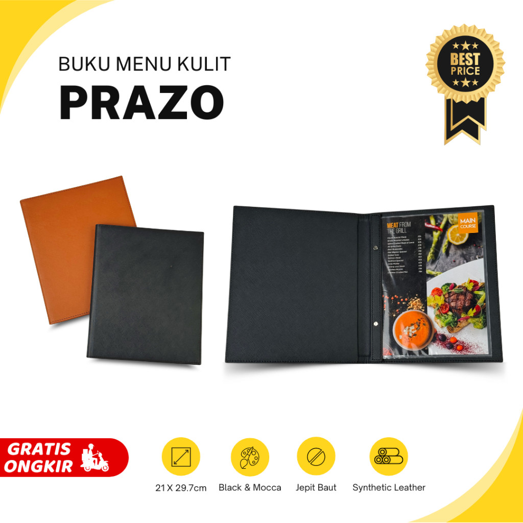 

UM1 Buku Menu Kulit Prazo ukuran A4 model Jepit Baut - Cafe Restoran Hotel