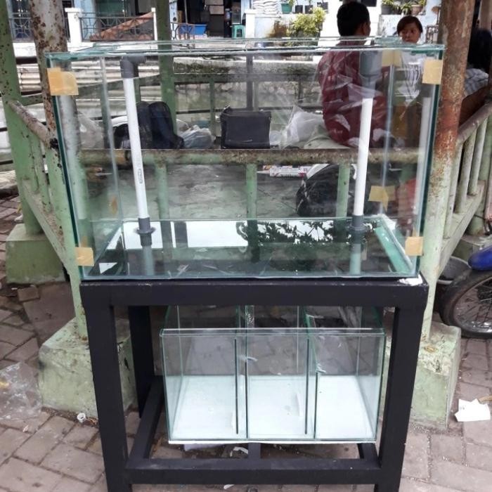 paket aquarium 80x50x50 kaca 8 mili +rak 80x50x70 sump filter 60x30x35