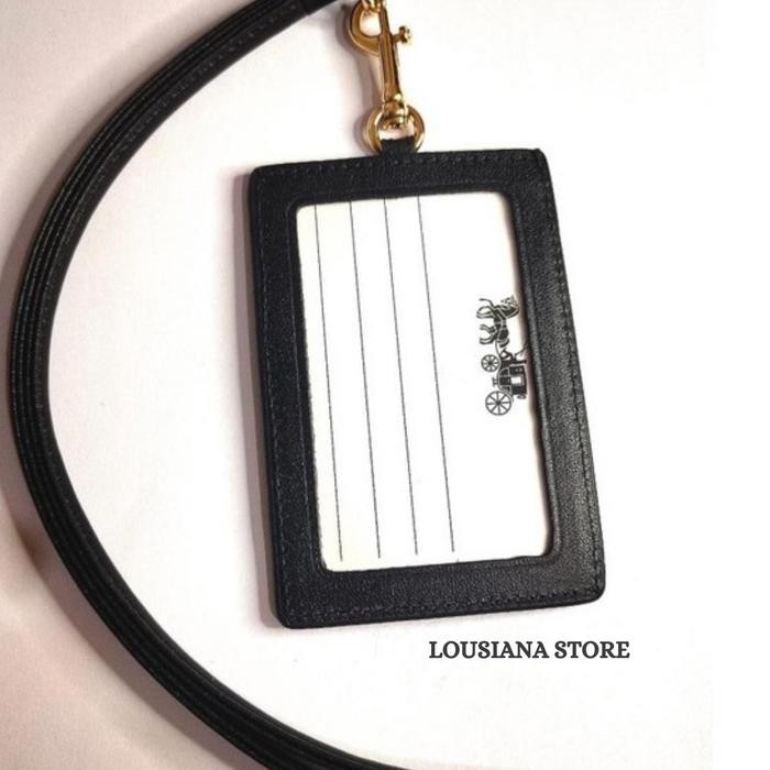 

Id Lanyard In Signature Leather Debossed Black Gold