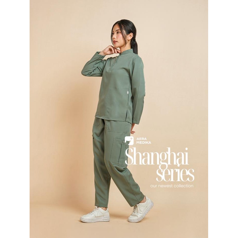 Terbaru Aeramedika Shanghai Series Baju Jaga / Scrub Medis Lengan Panjang / Two Way Stretch Seragam