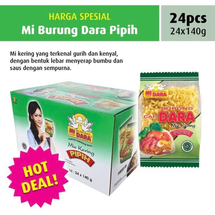 

EatFr3sh- Mi / Mie Burung Dara Kering Pipih Inul isi 24 pcs x 140gr 1 Dus/Karton