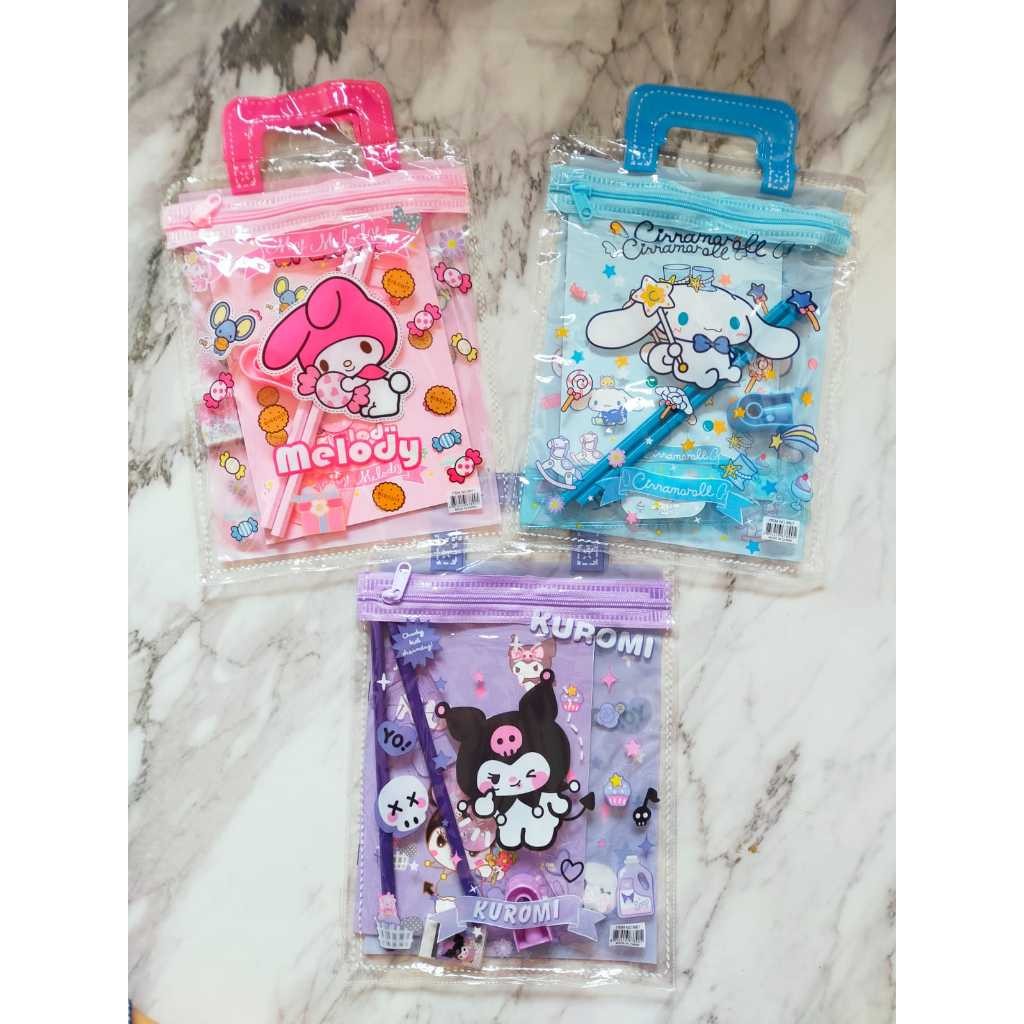 

UM1 PENSIL SET SANRIO KUROMI CHINAMOROL MELODY - SET ALAT TULIS 7 IN 1 MOTIF SANRIO ATK Set Kuromi