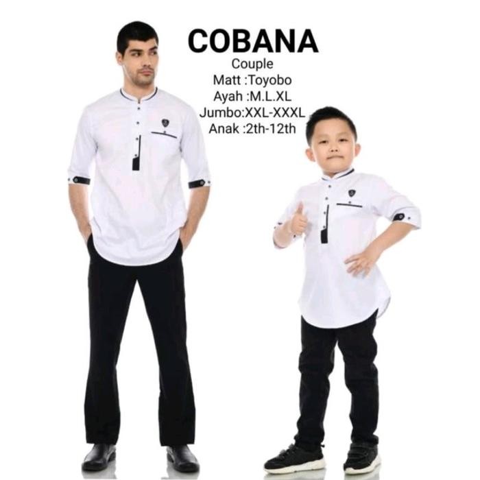 Zuhud- Cobana Store - Baju Koko Kurta Muslim Couple Ayah Dan Anak Wara PUTIH Bahan Toyobo Lembut