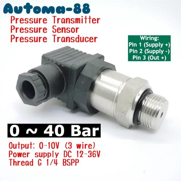 Unik Pressure Transmitter 0-40Bar 4Mpa Output 0-10V 3 Wire 40 Bar 24Vdc
