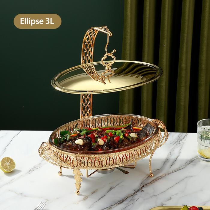 terbaru  cod food warmer wadah kaca tebal gold /food warmer wadah/baki kaca tebal gold/ food