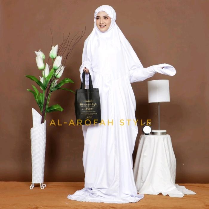 Modra- Mukena Terusan polos Putih Premium Rukuh Santri Katun