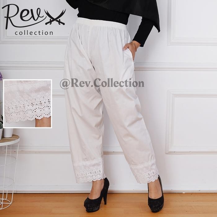 CELANA RENDA WANITA PUTIH PANJANG BAHAN KATUN PERLENGKAPAN HAJI DAN UMROH WANITA LEMBUT NYAMAN KAIN