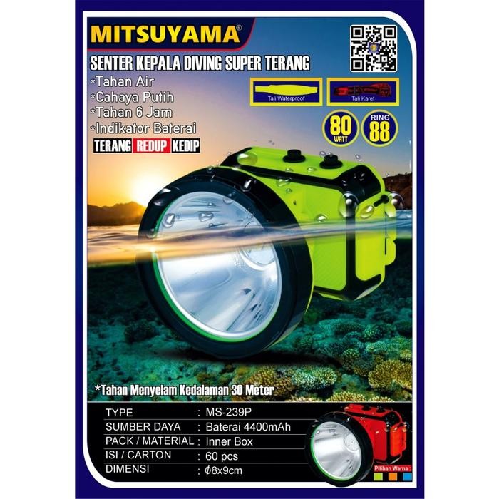 ready stok senter kepala diving selam ring 88 mitsuyama ms-239p ms-239k original