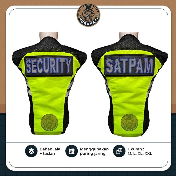 New Gratis Papan Nama Rompi Security Taslan Jaring Tipis Logo Bordir Rompi Satpam Model Jatah