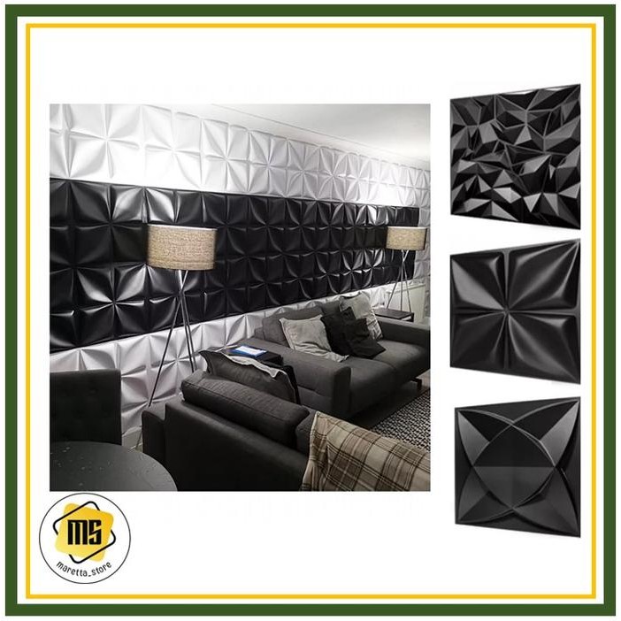 utamajaya- Wall Panel 3D PVC Hitam Ukuran 50 x 50 cm