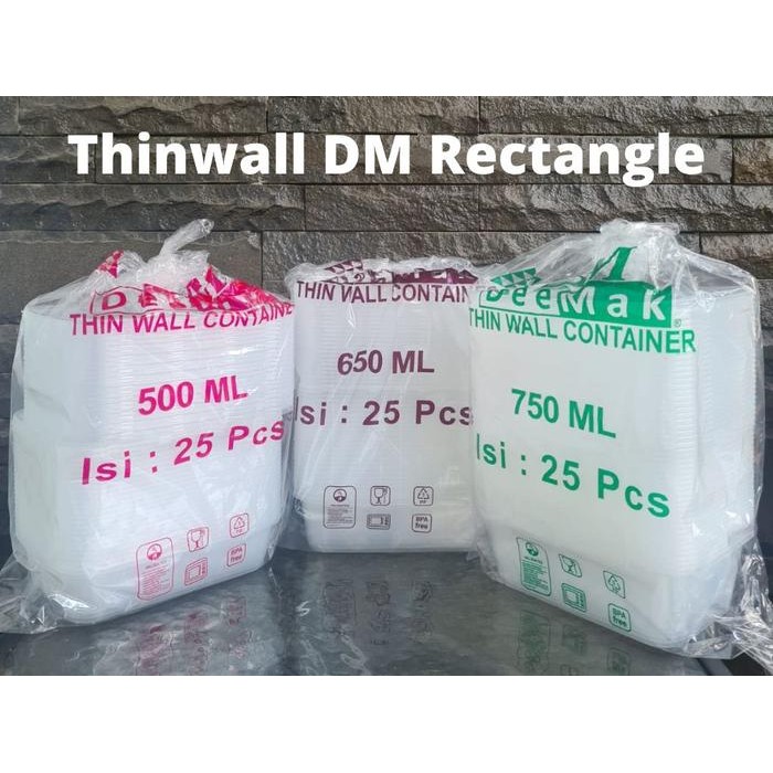 PROMO.. THINWALL DM RECTANGLE / PERSEGI PANJANG 500ML, 650ML, 750ML ISI 25 PCS