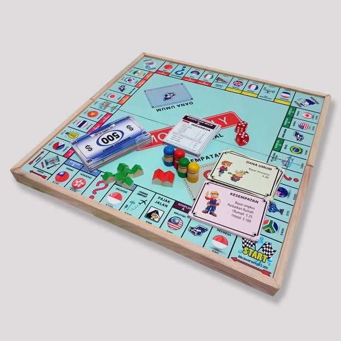 Sibarubaru monopoli internasional besar bahasa indonesia papan lipat kayu mainan anak keluarga
