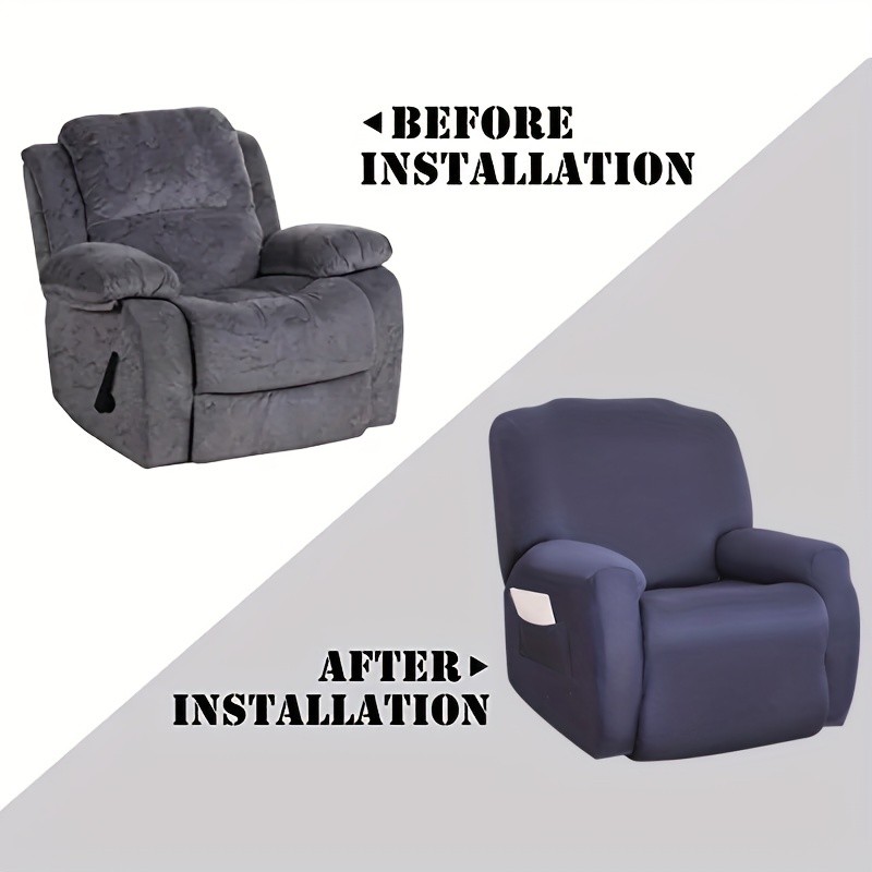 LANMOLIFESolid Color Recliner Sofa Cover 4 Pieces Single Recliner Sofa Covers Spandex Non-Slip