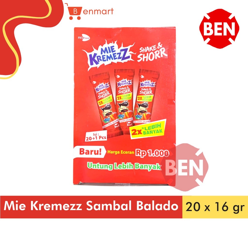 

Mie Kremezz Shake & Shorr SAMBAL BALADO 1 Pak Box 20 Pcs 16g 16gr 16 g gr Mi Kremez Shor 1000