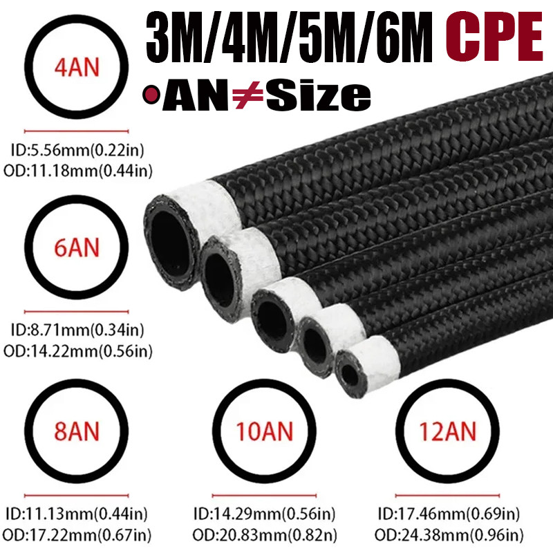 3M/4M/5M/6M 4AN 6AN 8AN 10AN 12AN Universal Fuel Hose Oil Gas Cooler Air Line Pipe Tube Nylon