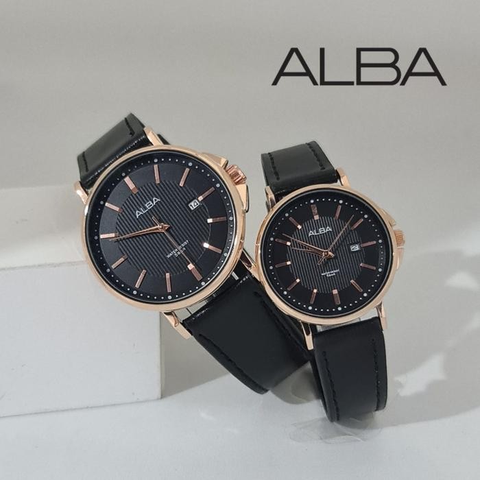 Jam Tangan Couple Alba Tali Kulit Finishing Halus Asli 100%
