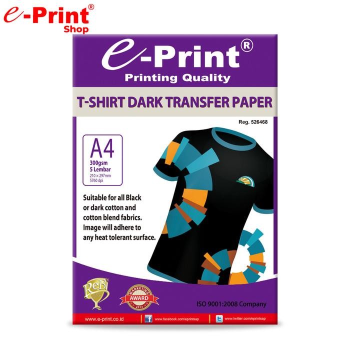 

TRANSFER PAPER DARK T-SHIRT KERTAS SABLON GELAP BY E-PRINT