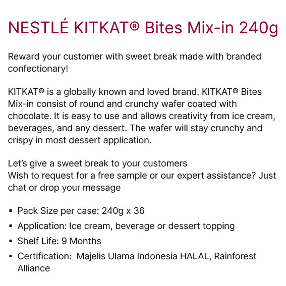 

NESTLE KITKAT BITES MIX-IN 240 g/CEMILAN COKLAT WAFER ORIGINAL, HALAL