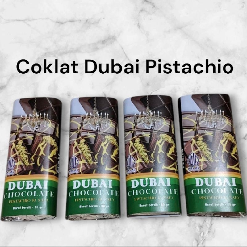 

Halal Coklat Dubai Pitaschio Kunafa 80g (isi 5 bar bahan impor)