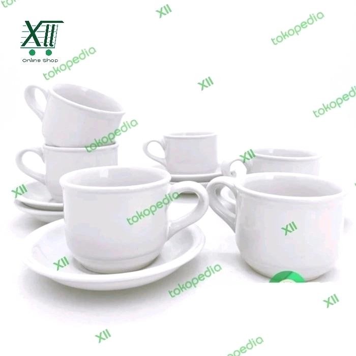 Nikura Tea Coffee Cup + Saucers Set 12 Pcs Cangkir Keramik Polos Warna