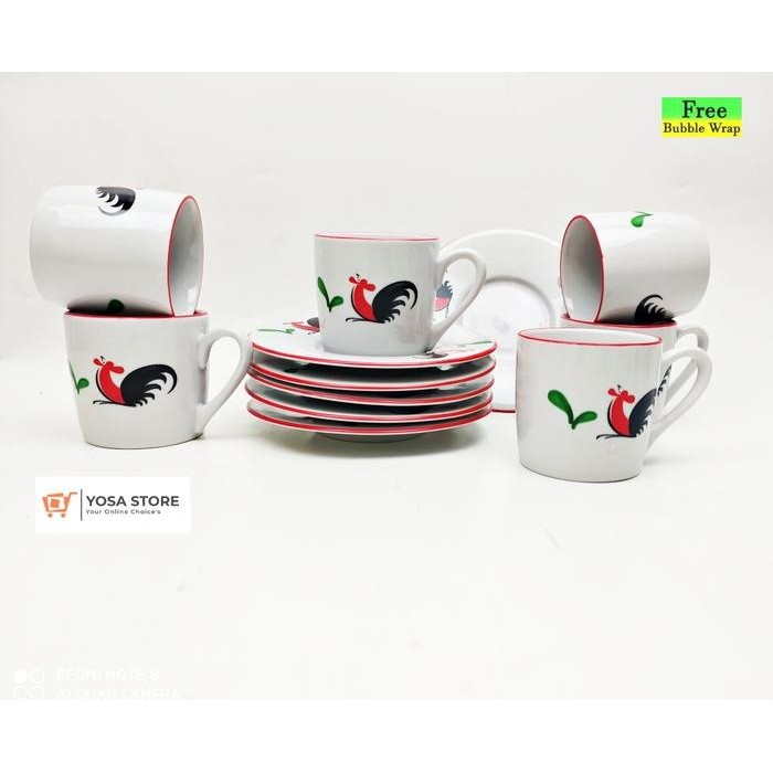 Cangkir Set Keramik Espresso Motif Ayam Jago 12 Pcs