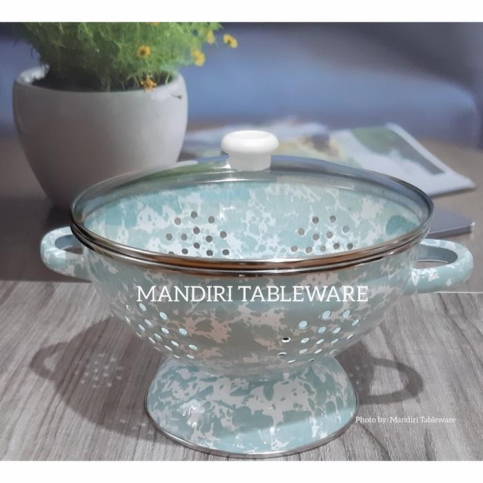 BnYkPilih- Tempat Nasi / Wakul Jadul / Tutup Kaca / Enamel / Gagang Stainless