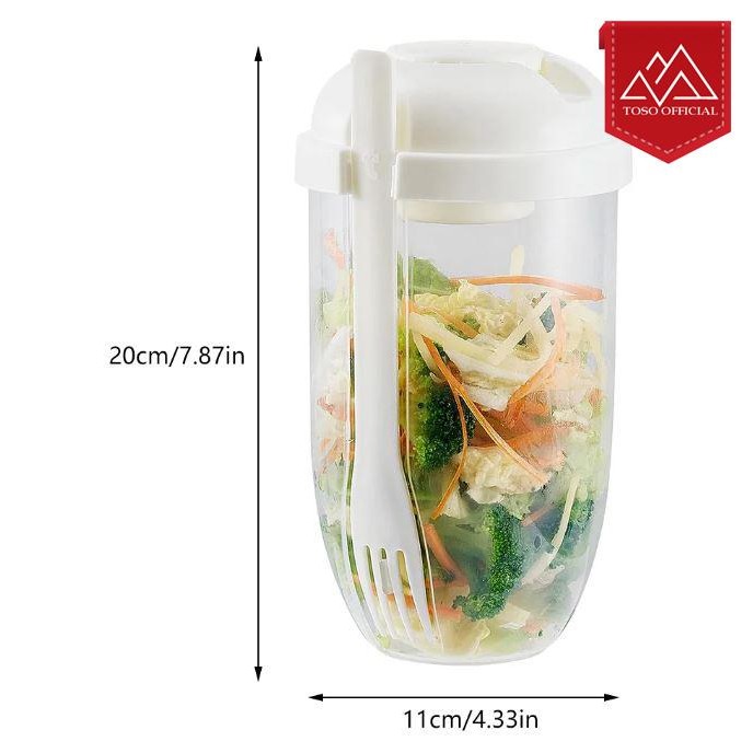 Harga Terbaru Kotak Makan Buah Sayur Salad + Garpu Salad Cup Portable Dressing Container 1 Ltr Gelas