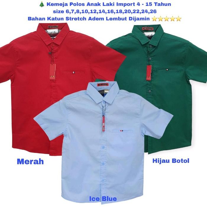 Cing- Kemeja Polos Anak Laki Import 4-15 Tahun Hem Katun Stretch Lengan Pendek Anak Remaja