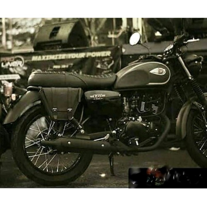TAS MOTOR W175 KULIT ASLI MODEL SEGITIGA SIDE BAG KAWASAKI W175 COCOK