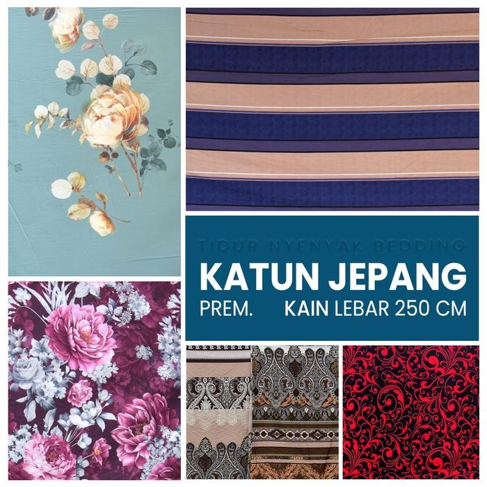 KAIN SPREI KATUN JEPANG REACTIVE BUNGA ABSTRAK L250CM P7 TIDUR NYENYAK