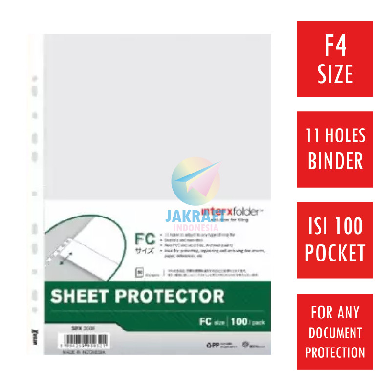 

(100 Pcs) Sheet Protector INTERX F4 FC Folio 0.05 mm PP Pocket Kantong Document Ordner Binder Bantex