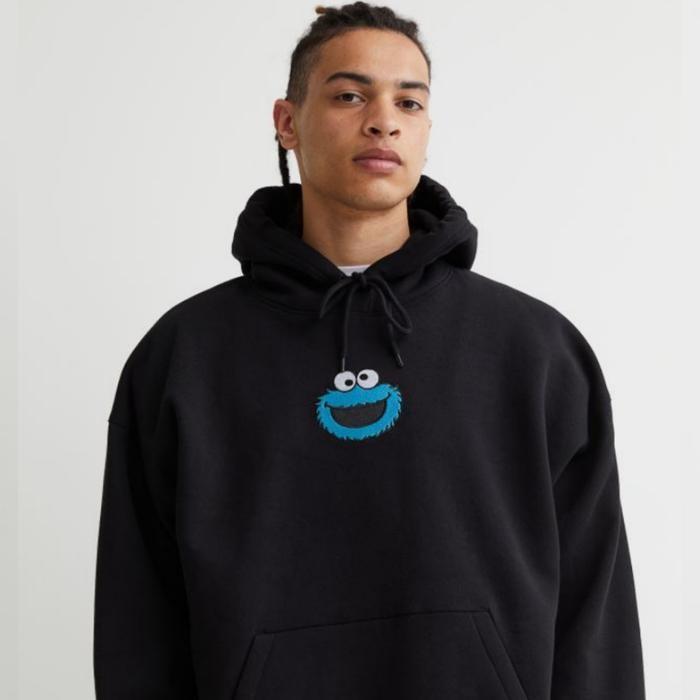 PROMO.. [BISA COD] HOODIE HM HNM SESAME STREET BORDIR BLACK / HITAM