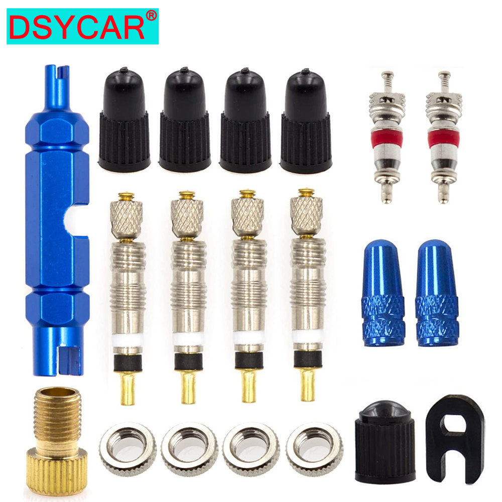 Presta Valve Core With Valve Core Remover Tool, Valve Caps, Replacement Tubeless Core Kit For