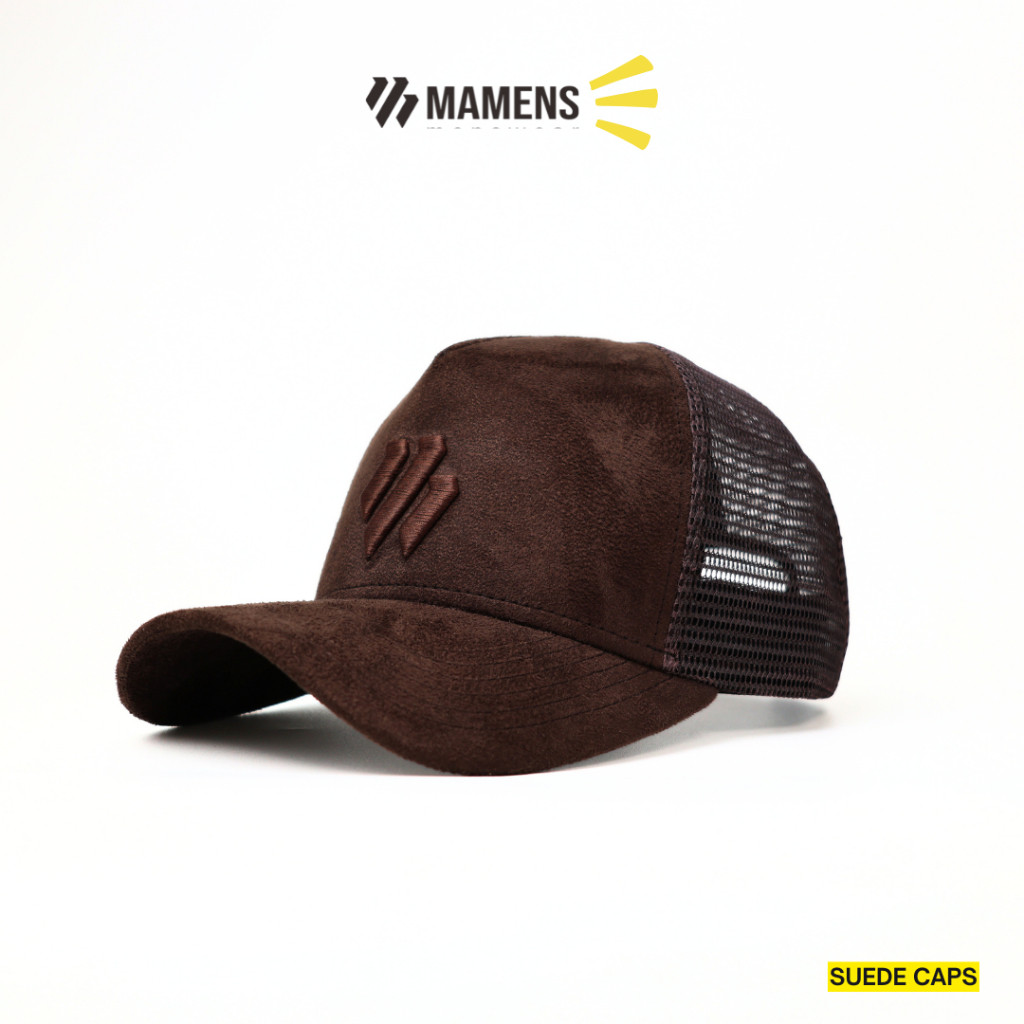 Mamens Topi Trucker Suede Brown Topi Pria Jaring Baseball
