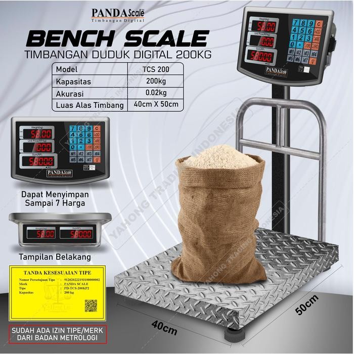 Kabelmart - Timbangan Duduk Digital 200Kg 0.02Kg Timbangan Buah Laundry Paket Sembako Panda Scale