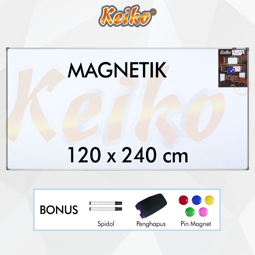 

Papan Tulis Whiteboard / White Board Gantung Magnet Single Face Keiko 120 x 240 cm
