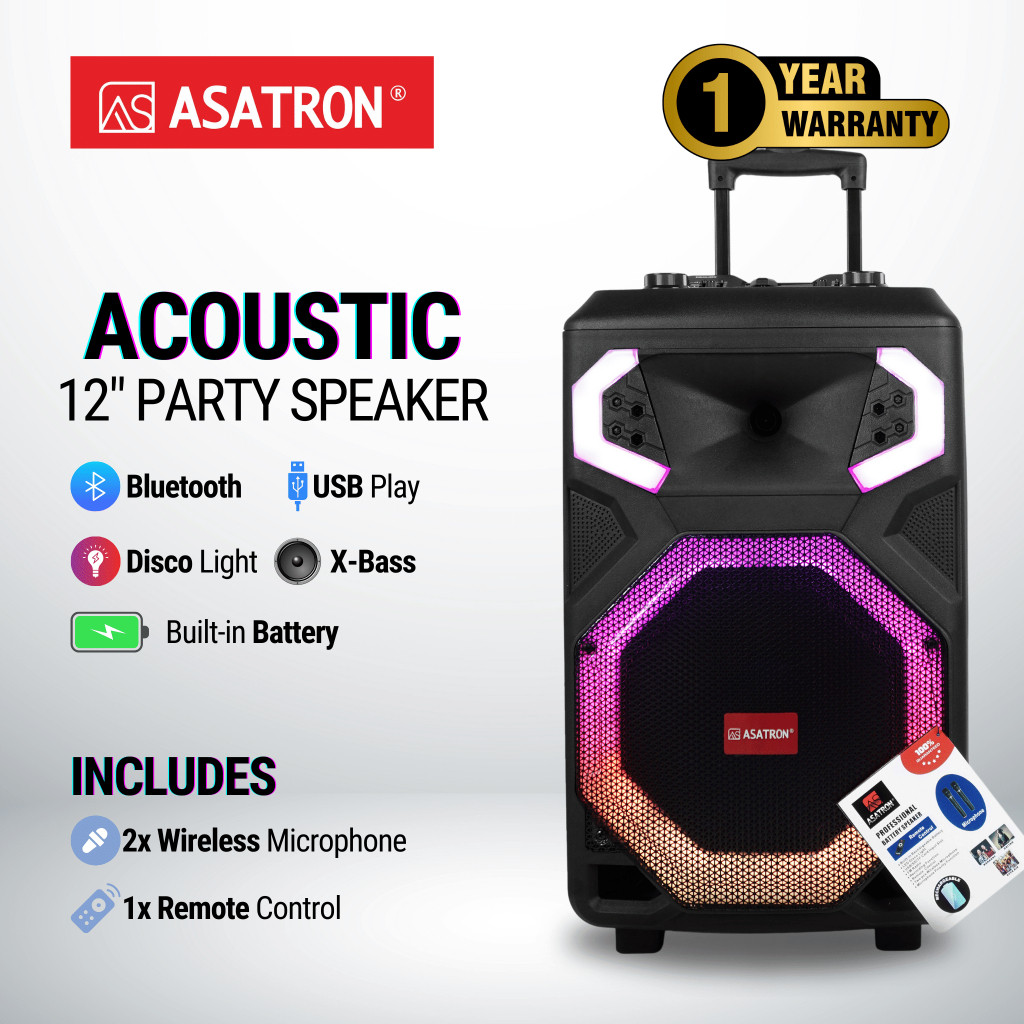 NEW PRODUCT ASATRON ACOUSTIC 12 INCH BLUETOOTH PARTY SPEAKER LUXELOOM845