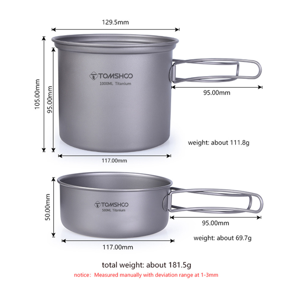 Titanium Cookware Set  Lightweight Camping Pot and Plate Outdoor Pot Pan Cup Cooking Utensils Ideal 