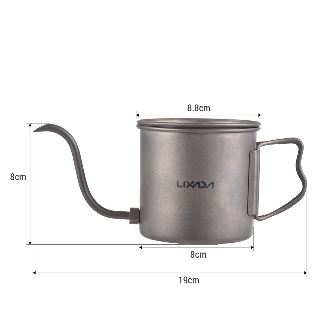 LIXADA 400ml Titanium Coffee Pour Over Kettle Coffee Mini Tea Water Camping Pot Stove Top Coffee Pot