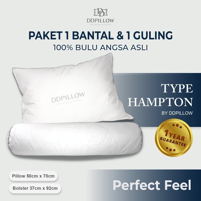 Set 1 Bantal & 1 Guling Bulu Angsa Asli Hotel Bintang 5, Type Hampton